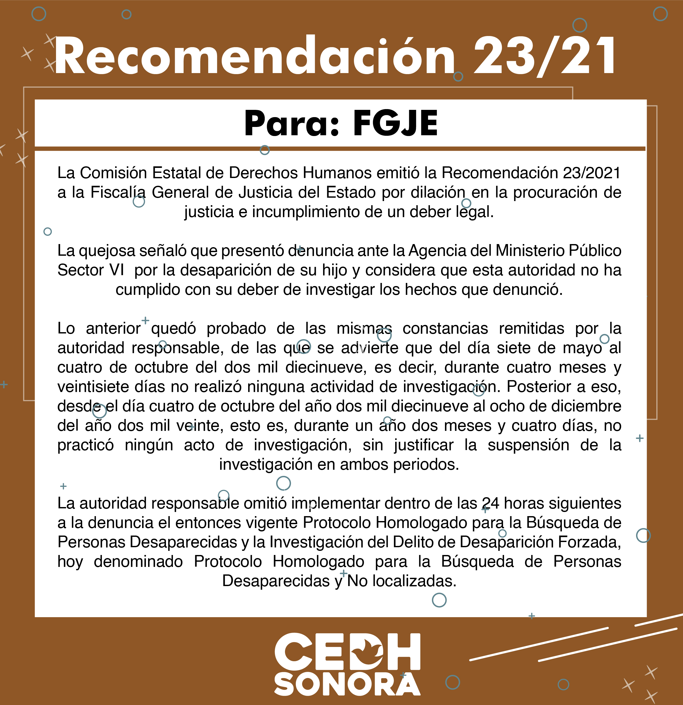 Emite CEDH Recomendación 23/2021 a FGJE